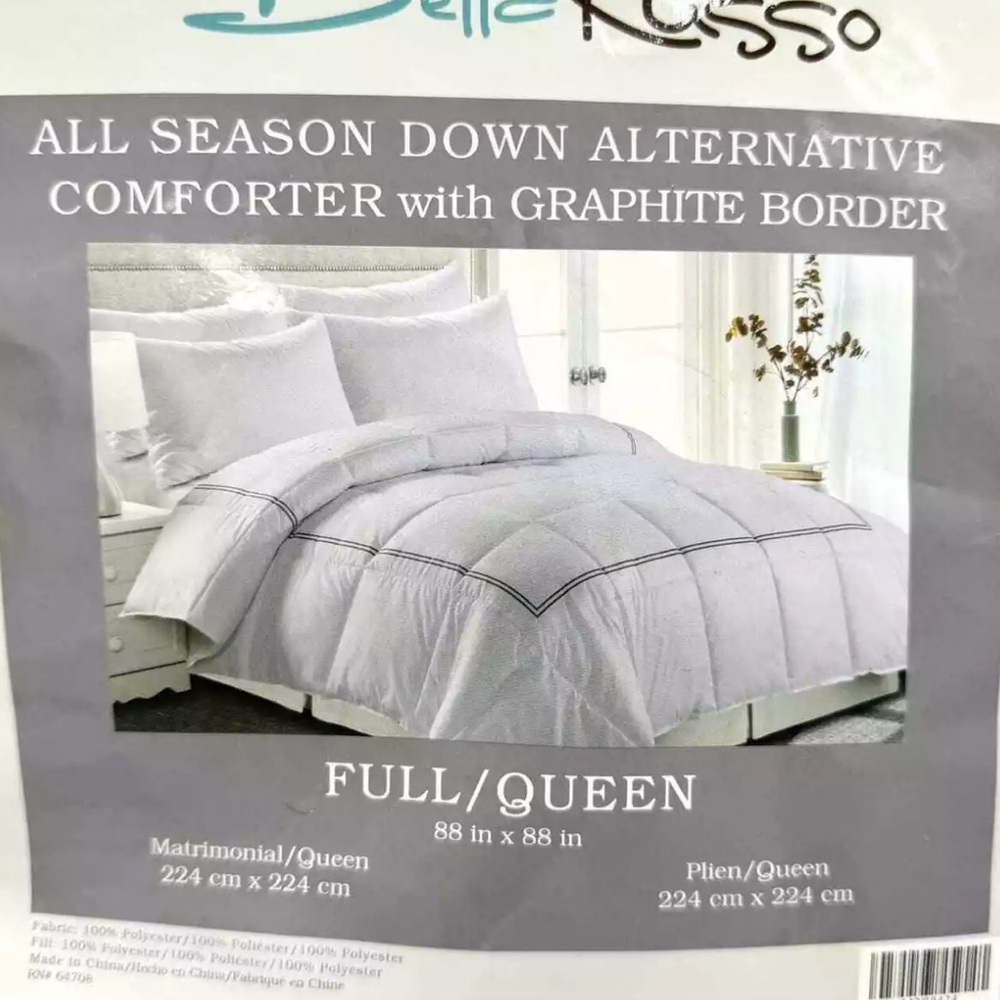 Bella Russo All Season Down Alternative Comforter w/ Graphite Boarder Full/Queen - Picture 2 of 2
